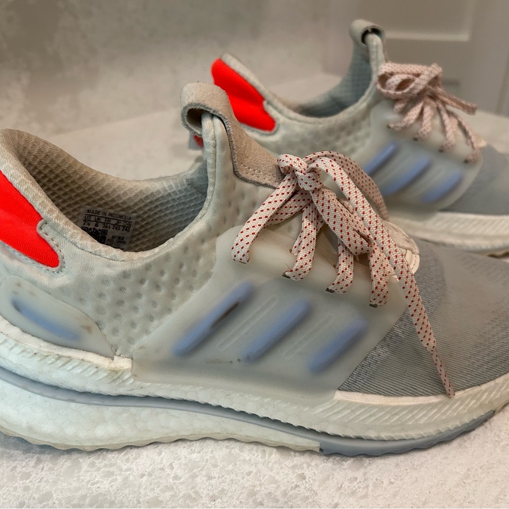 Women’s Adidas Boost Stylish Gray and Red Sneakers